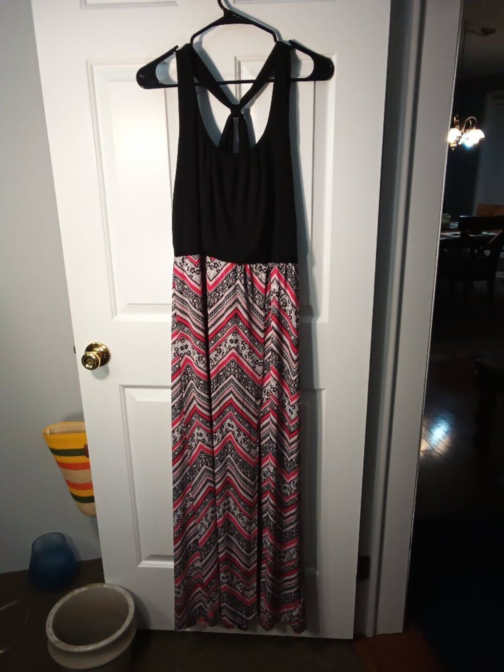 Black & Pink Chevron Maxi Dress - Women
